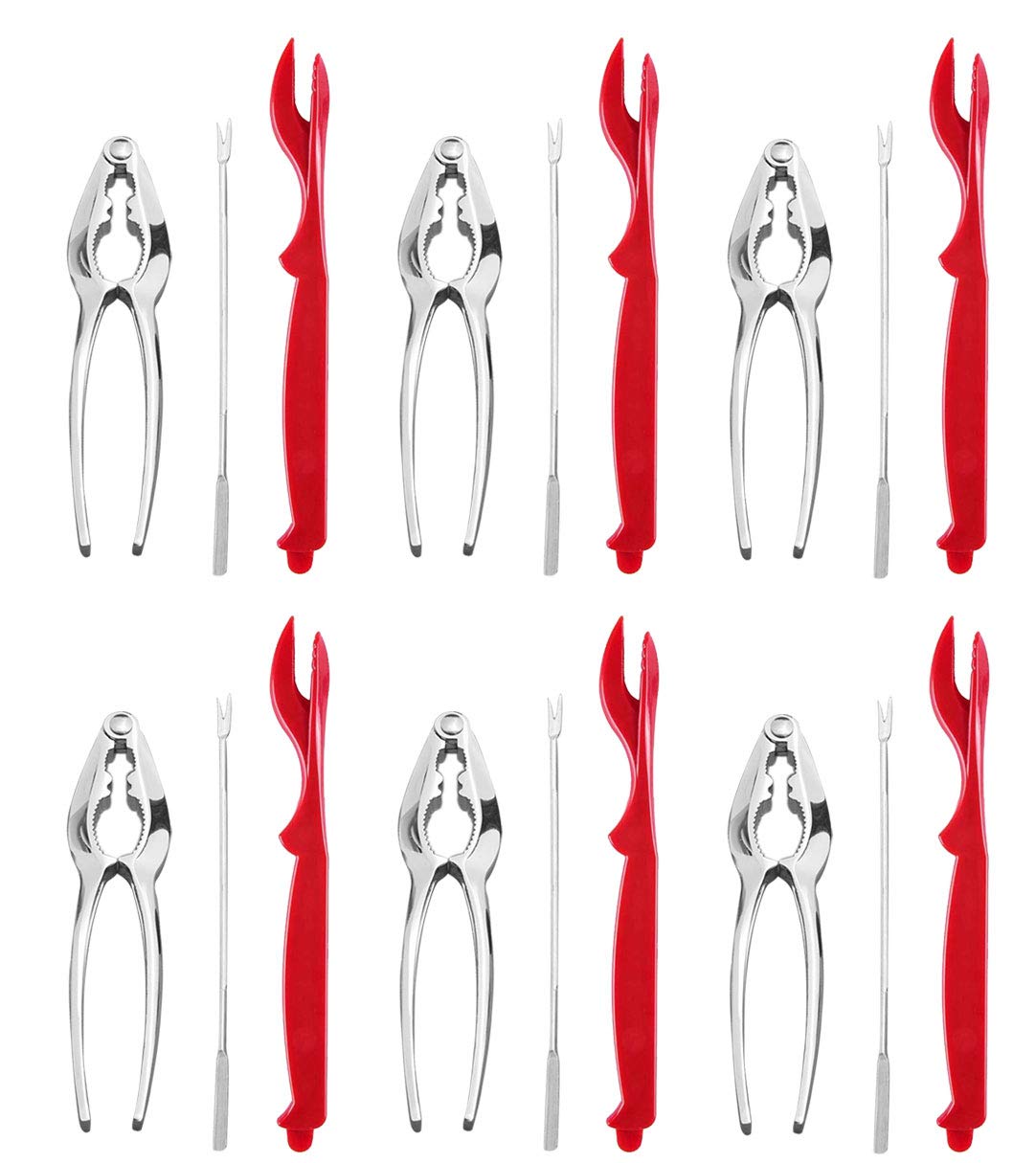 CoZroom18 Pcs Seafood Tools Set Nut Cracker Set, 6 Lobster Crackers and 6 Stainless Steel Seafood Forks, 6 Lobster Shellers