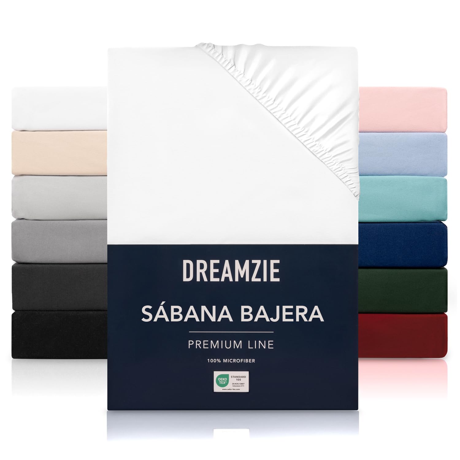 Dreamzie Sabanas 150x200 cm - Grandes Solapas de hasta 33 cm - 100% Microfibra - Blanco - Certificada sin Productos Químicos (Oeko Tex), Sabanas bajeras Completamente Elásticas