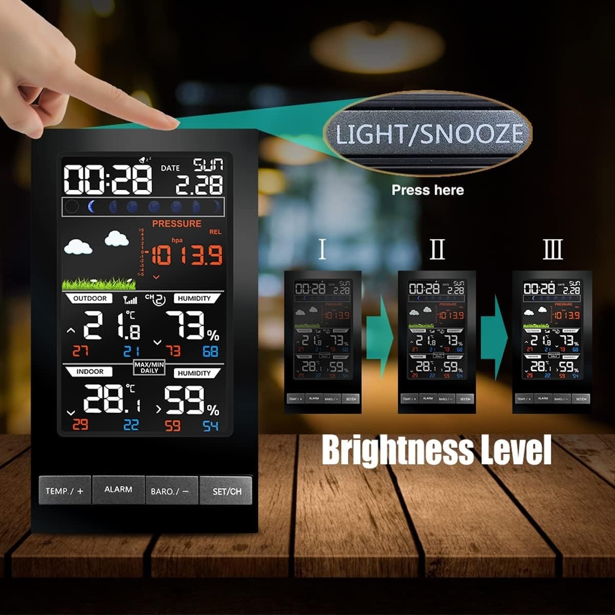 Wetterstationen, 5-in-1-LCD-Farbvorhersage-Display mit kabelloser Anzeige, Farbbildschirm für Thermo-Hygrometer und Luftdruck für drinnen und draußen, Wetterstation für zu Hause