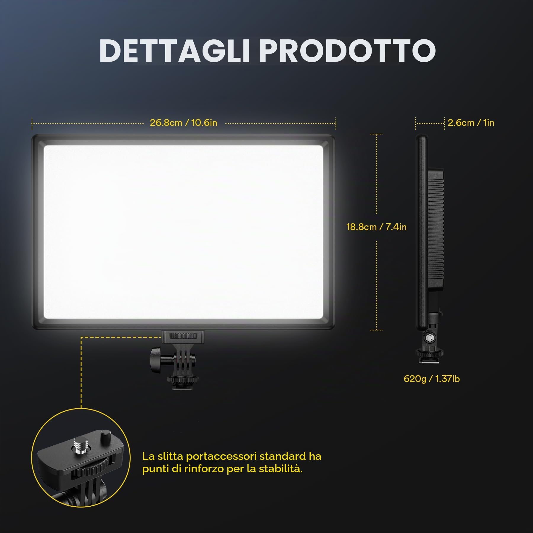 RALENO Pannello Luce LED, luce video a led con batteria da 4000 mAh*2, Lampada Video LED dimmerabile 2500-6500K, CRI 95, luce da studio per fotografia, chiamate Zoom, registrazione video