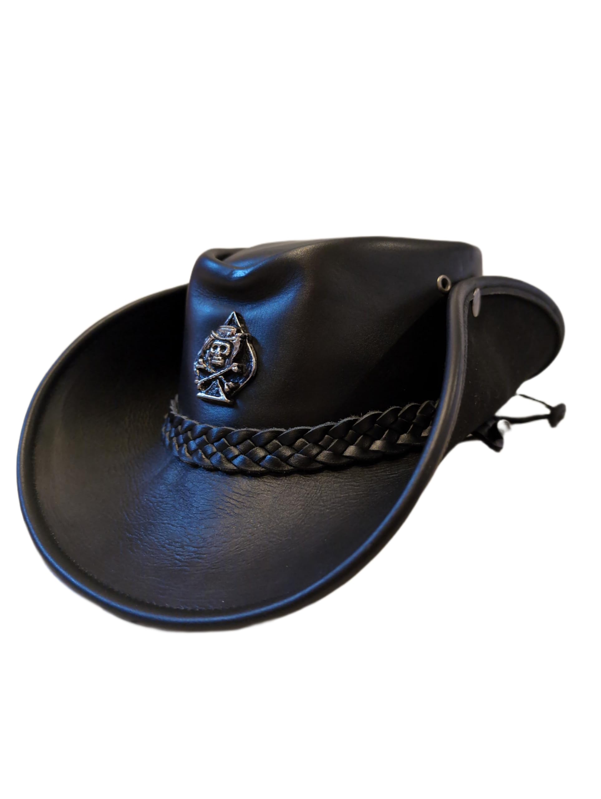 H15 Cowboyhut Skull - Lemmy Style Lederhut für Erwachsene Männer, Outdoor-Enthusiasten, Klassik-Fans in Braun, One Size, Large, Wasser abweisend, Klassisch mit modernem Einfluss, Cowboy Hut