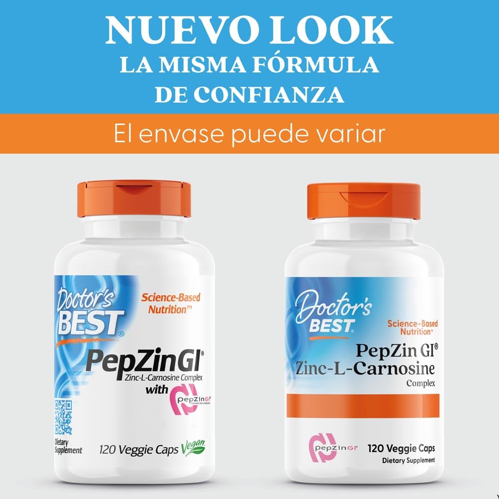Doctor's Best, PepZinGl, Zinc-L-Carnosine Complex, 120 Cápsulas veganas, Probado en Laboratorio, Minerales, Sin Gluten, Sin Soja, Vegetariano