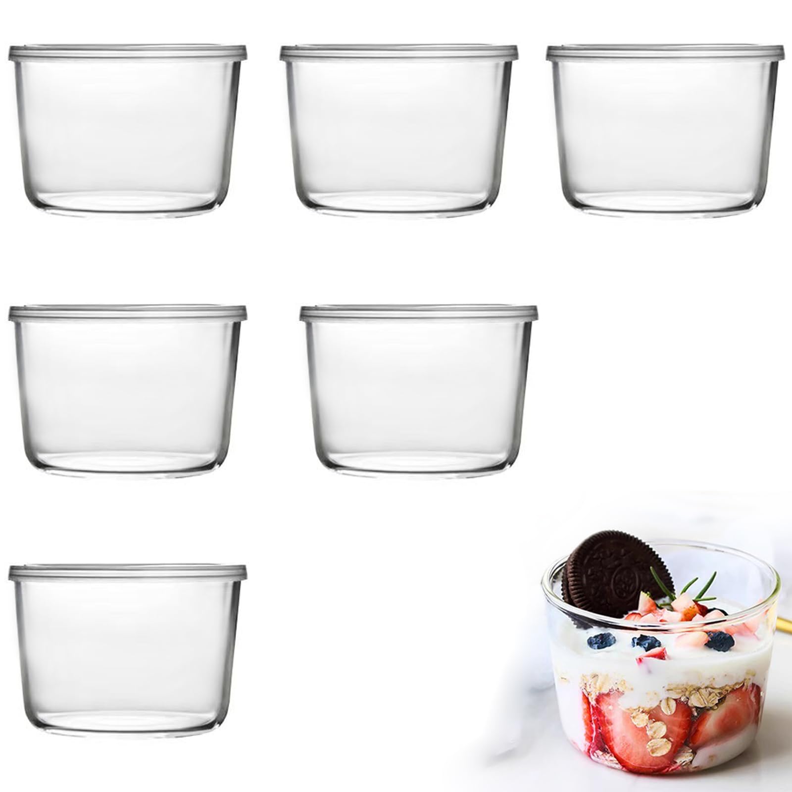 Amazon | MiniMood耐熱ガラスプリンカップ, 270ml, 蓋付き, 直径8.5cm