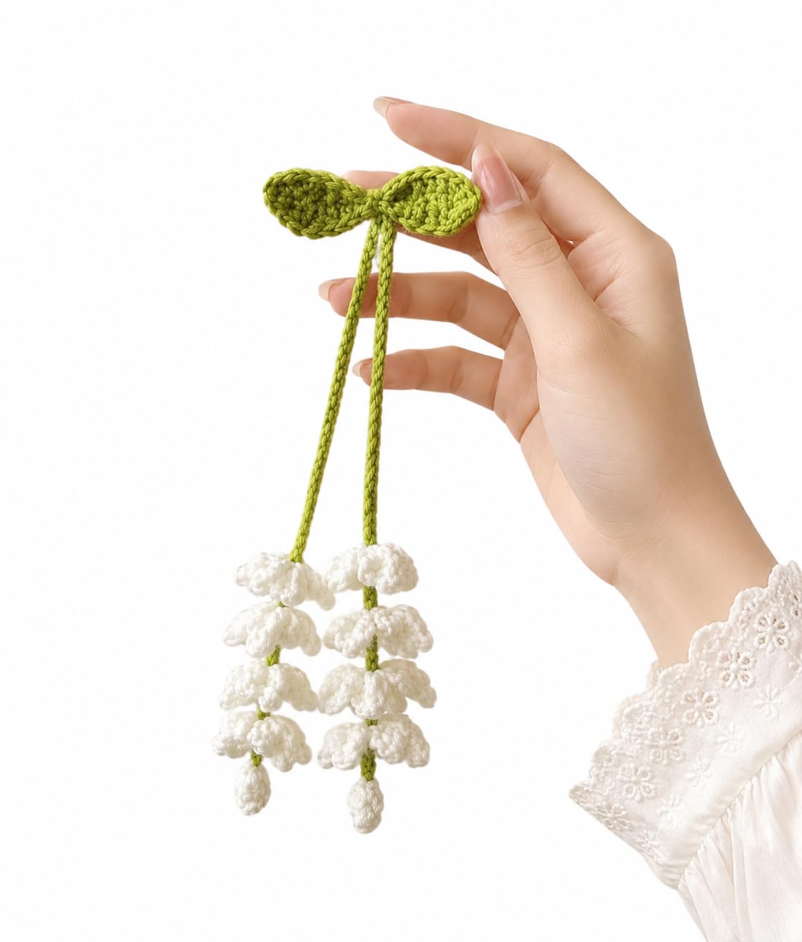 Handmade Crochet Lily of the Valley Hair Tie | Soft Yarn, Floral Accents, Lightweight & Comfortable, Special Occasions, Unique Design-image-13