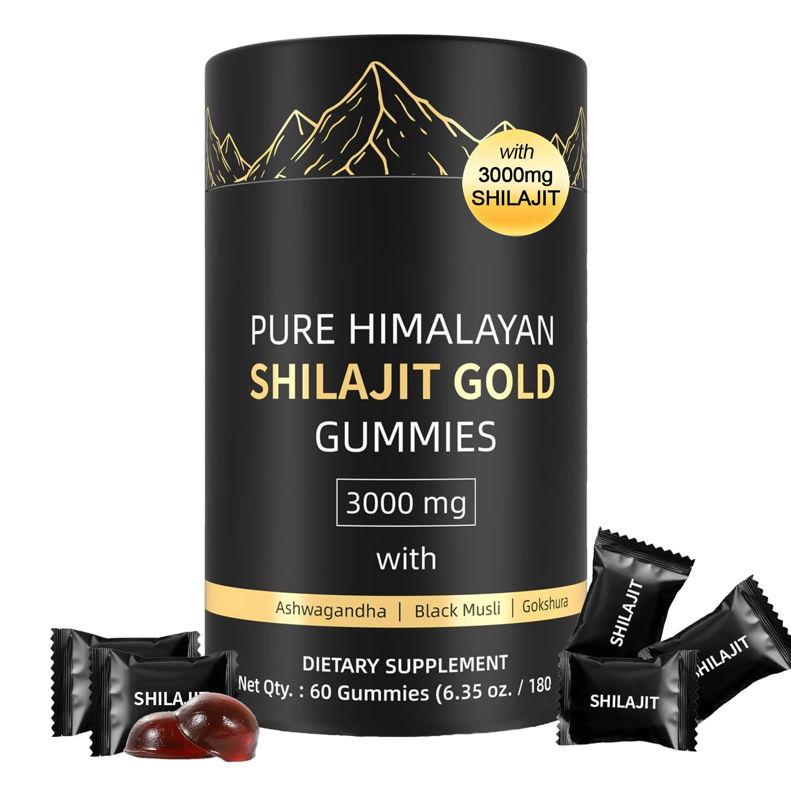 Shilajit Gummies, Pure Himalayan Shilajit Gummies Gold, No Added Sugar Non-GMO 100% Natural & Organic, Ashwagandha, Gokshura| Fulvic Acid & 85+ Trace Minerals for Men, Women | 60 Gummy