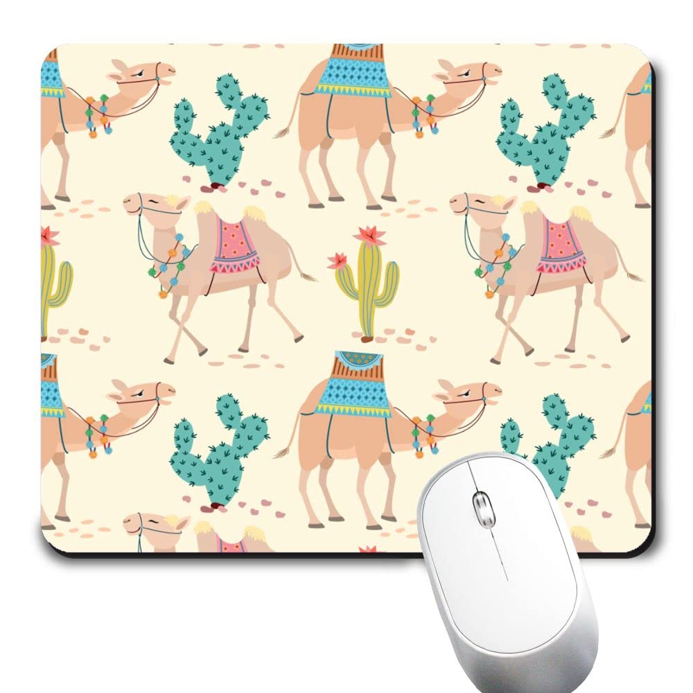 Mialtry Camel in Desert with Cactus Pattern Gaming Mouse Pad,Cute Office Anti-Slip Rubber Base Wireless Mousepad for Laptop Desktop Computer,9.5 x 7.9 Inch