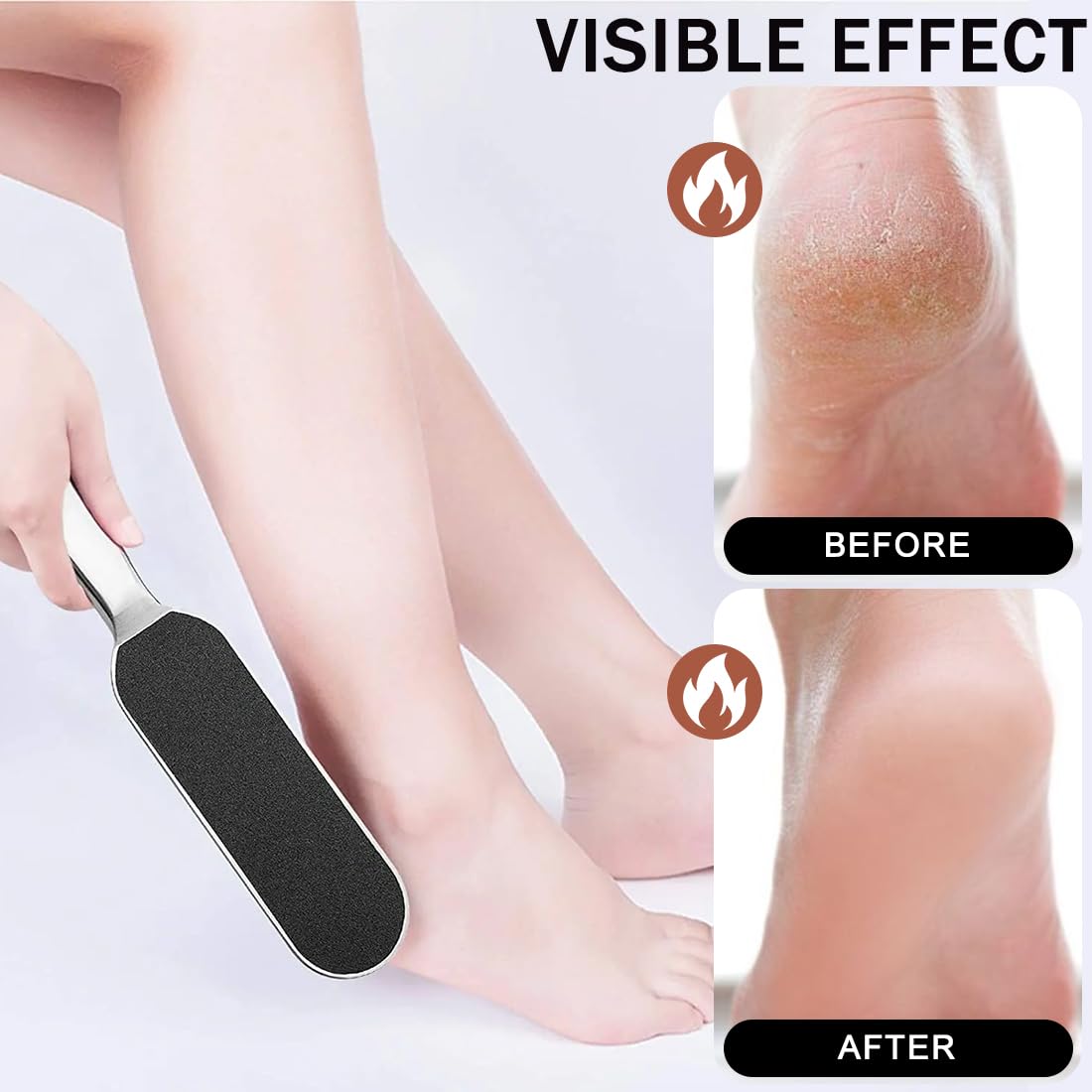 1 lima para pies con 20 recambios de lima para pedicura, lima para pies de acero inoxidable con papel de lija de repuesto, removedor de callos de acero inoxidable para piel seca