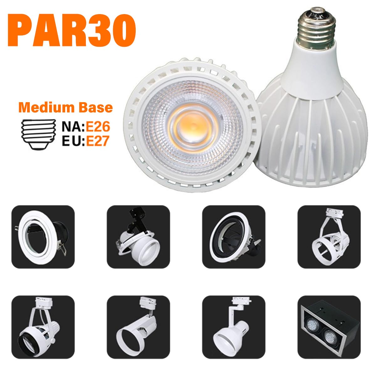 PAR30 Spotlight LED-Glühbirne, 40 Watt COB (300 Watt Äquivalent), 4000 Lumen, dimmbare Glühbirne, E27-Sockel, AC 220–240 V, PAR30 Flutlicht-Einbau-Glühbirnen (6 Stück)