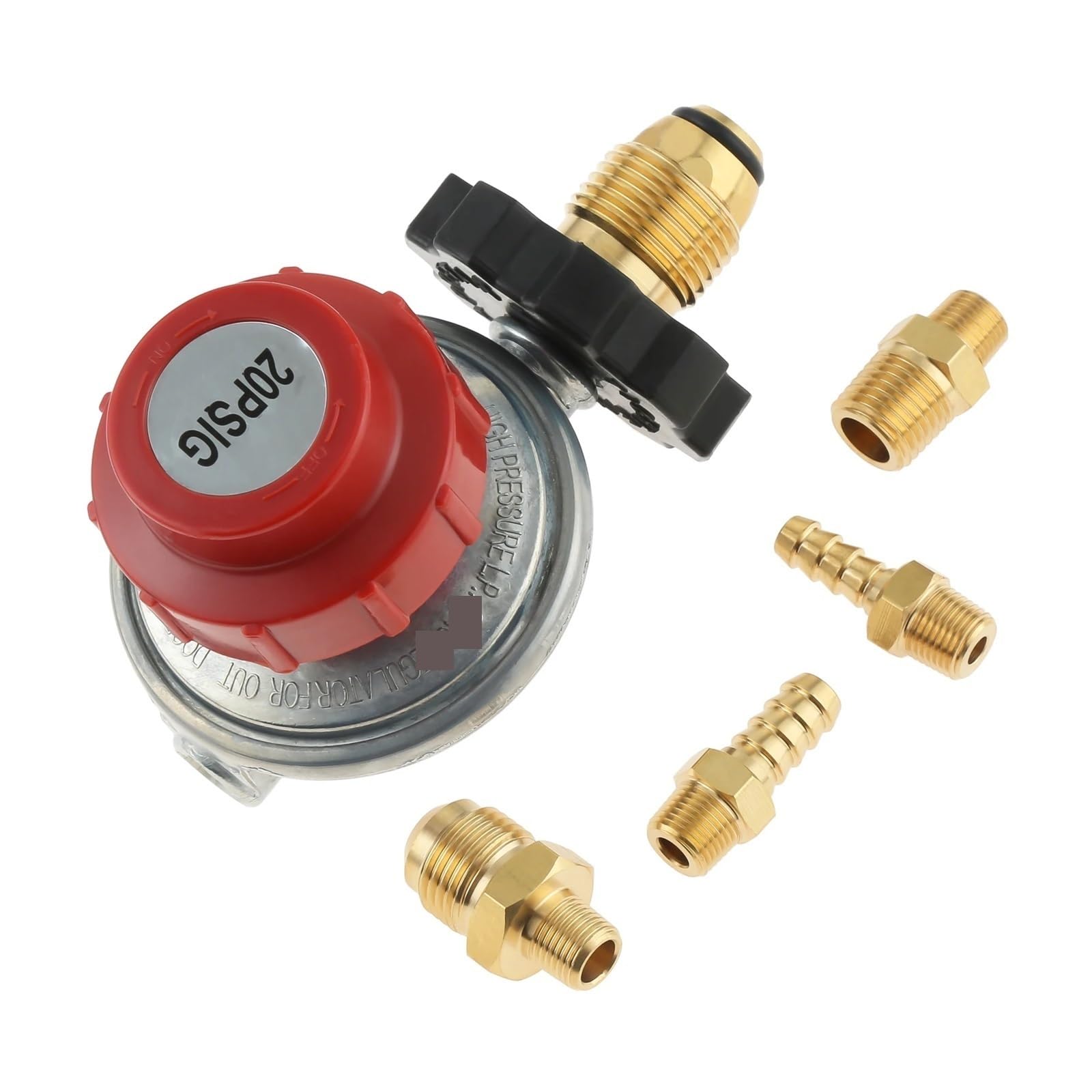 Kit de válvula reguladora propano Ajustable Alta presión for Servicio Tanque Gas LP, Conector Manguera 5/16" y 1/4"