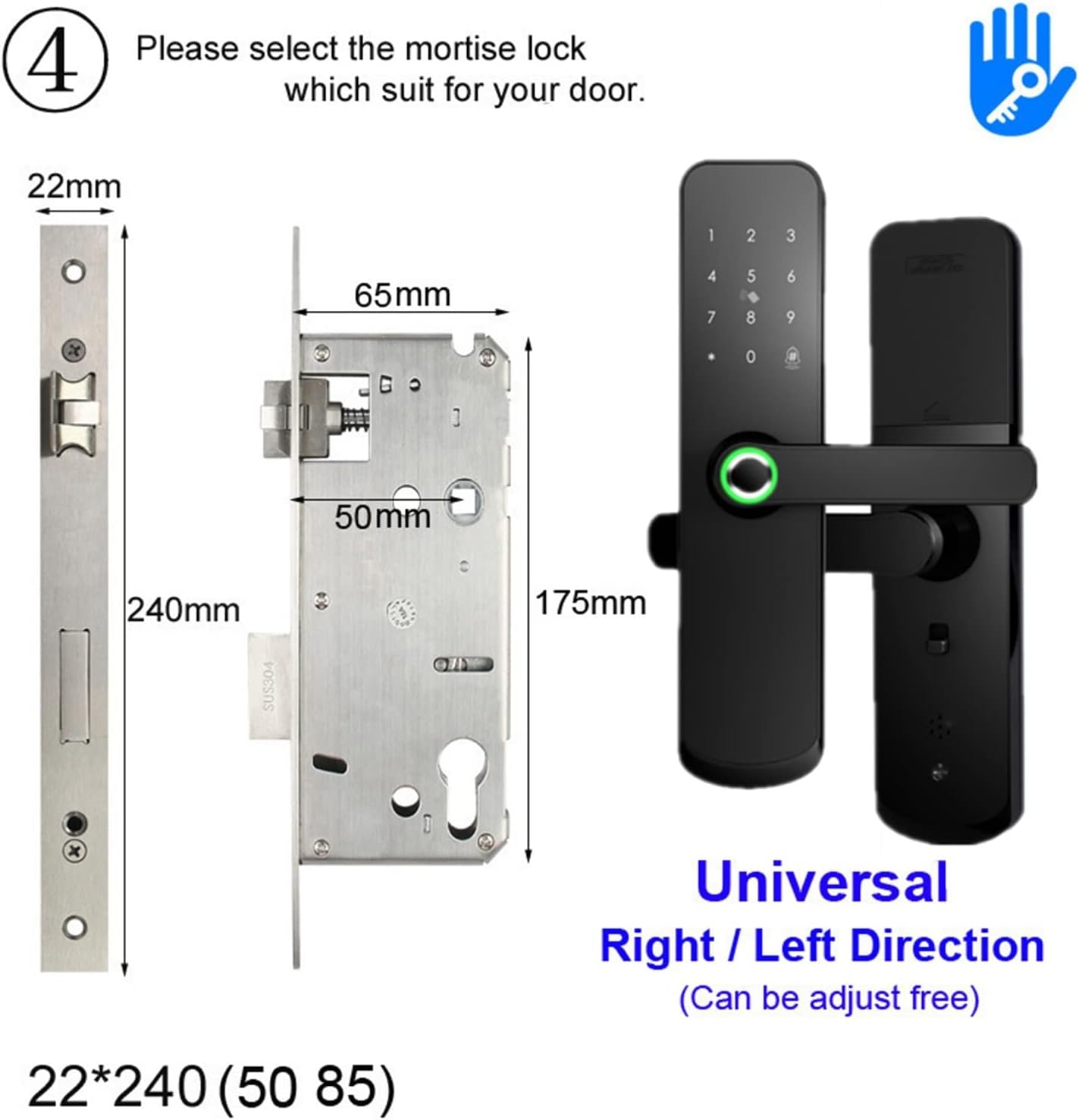 Smart Lock Biometric Door Lock Fingerprint Application IC Card Keyless Code Electronic Door Lock Home Smart Digital Door Lock Black (Color : 4085) (5085)