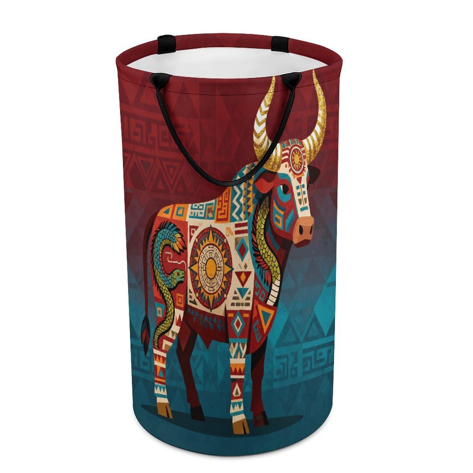 Aztec Cow Laundry Hamper Waterproof Polyester Laundry Baskets Collapsible Dirty Clothes Storage Basket Clothes Hampers with Sturdy Handles for Travel Bedroom