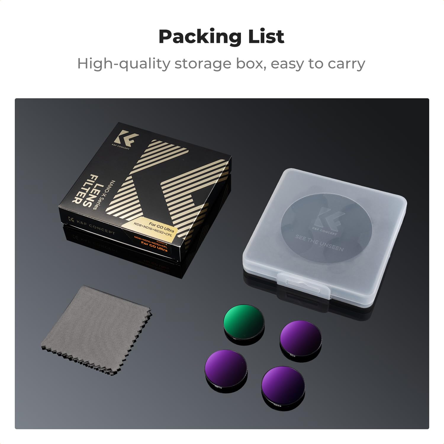 K&F CONCEPT Go Ultra CPL ND-Filter-Set, 4er-Pack CPL ND8 ND16 ND32 Graufilter Polarisationsfilter Kompatibel mit Insta360 GO Ultra mit 28 mehrschichtiger Beschichtung, Rahmen aus Aluminiumlegierung