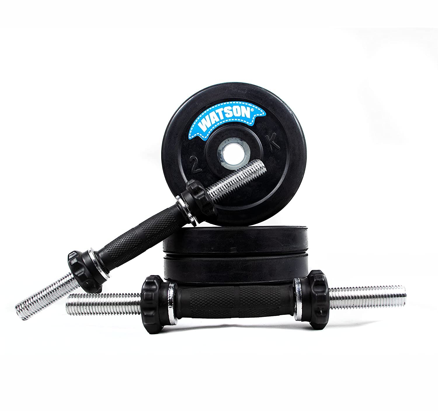 WATSON Home Gym Set, Home Gym Equipments with 25mm 3Ft Curl bar, Solid Rubber Plates, PVC Nut Solid Dumbbell Rods, Locks & Accessories (Black- 10Kg Set(2.5Kgx4)) 1