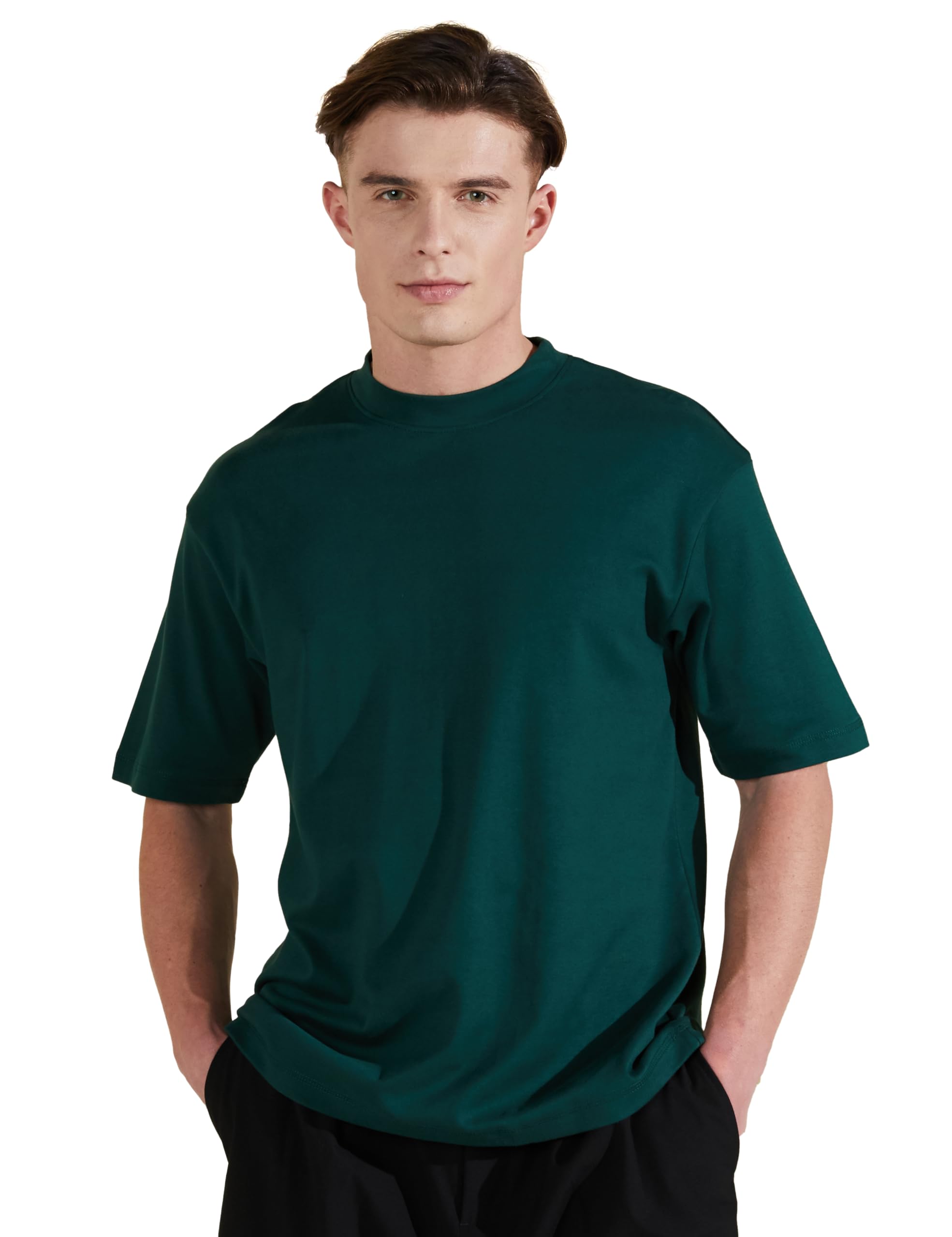 amazon brand - symbol Men's Solid Cotton Oversized Round Neck Tshirt | Half Sleeve | Plain (Available in Plus Sizes)-picture-15
