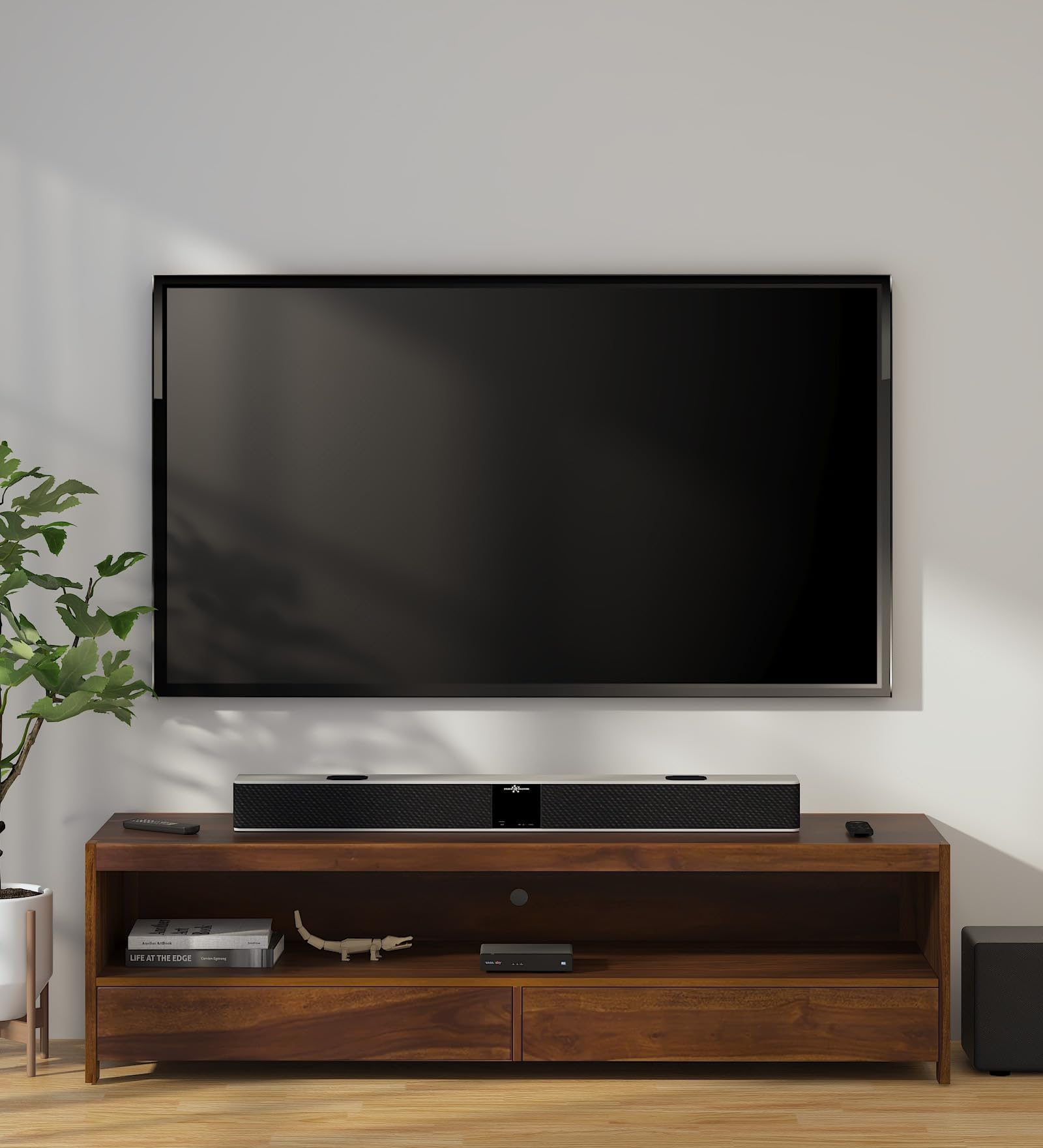 Solid Wooden sheesham tv Unit Cabinet for Living Room and Bedroom | Wooden tv Cabinet with 2 Drawers and one Open Shelf Storage Console Table Home Furniture (Teak Finish)-image-2