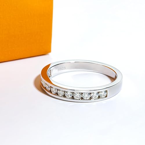 Miniatura 5 de Anillos de eternidad de moissanita, anillos de boda, color D, claridad VVS1, redondo, corte brillante, plata de ley 925, 56 piedras, anillos