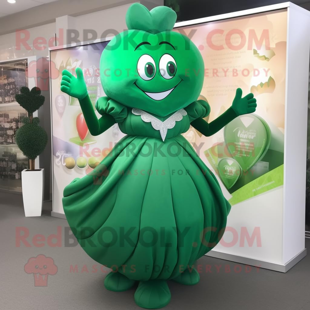 Forest Green Heart personaggio costume mascotte vestito con un abito da sera e portamonete