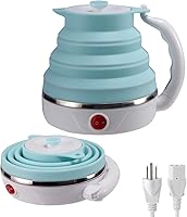 Vista 1 de Travel Foldable Electric Kettle, Collapsible Electric Kettle Food Grade Silicone Small Pot Boiling water,Dual Voltage（600ml,110-220V US Plug） (Blue)