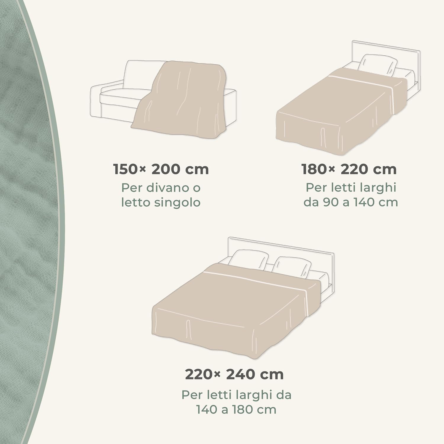 LAYNENBURG Copriletto in mussola Premium 220 x 240 cm XXL - 100% cotone - coperta in cotone extra morbida come coperta accogliente, copriletto, copridivano, copridivano (beige)