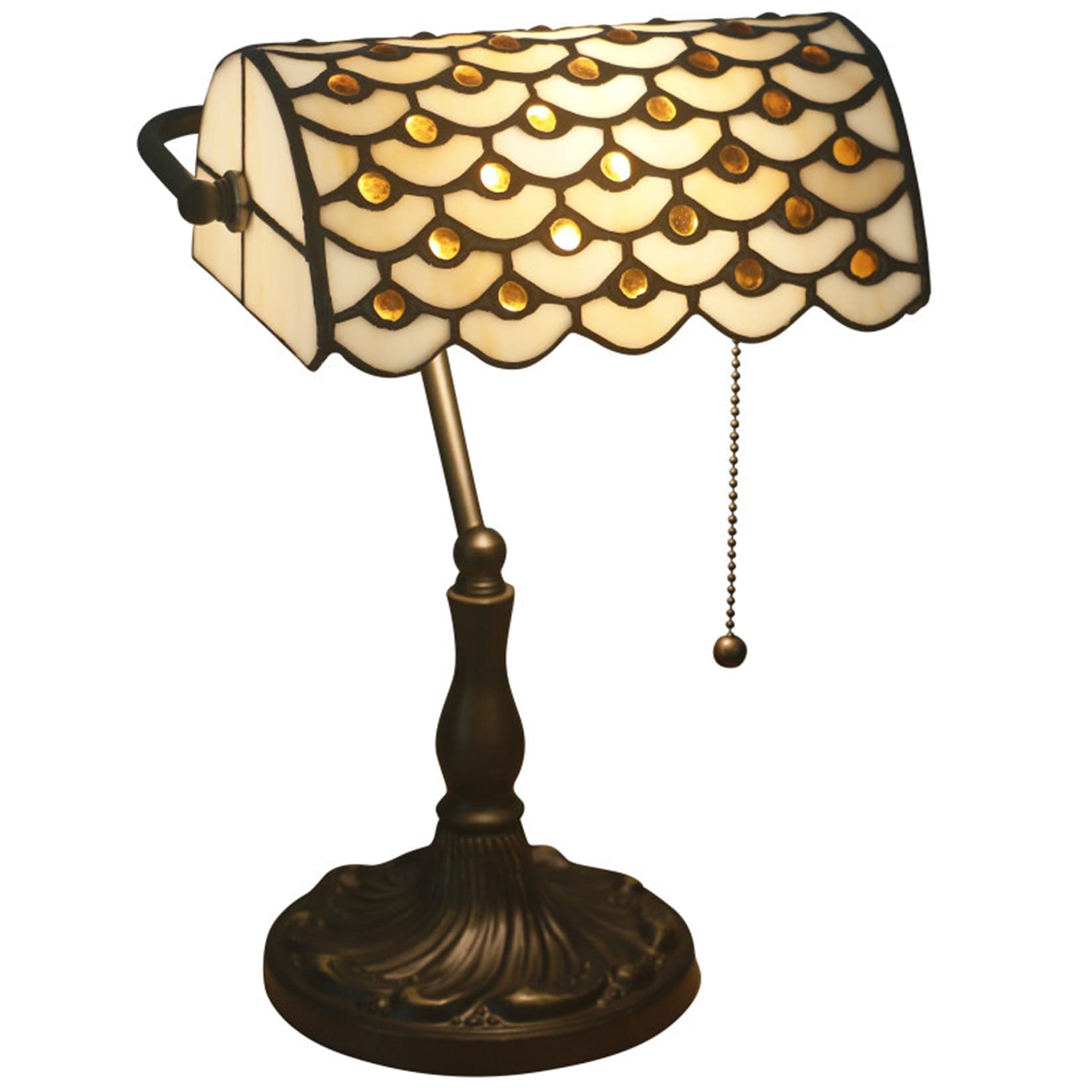 Lampada da banchiere Vintage Lampada da Tavolo in Stile Tiffany Lampada da scrivania per Pianoforte Lampada da Comodino con Base in Lega Anticata Lampada da Notte per Camera da Letto Paralume in vetr