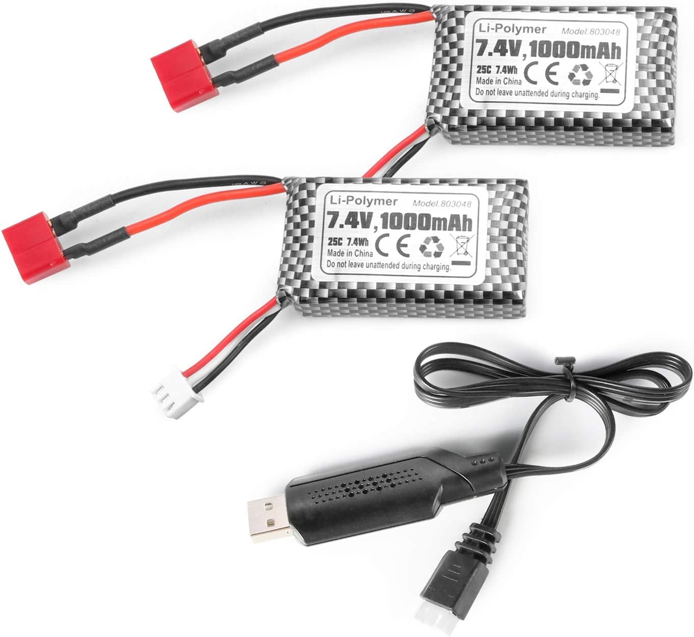 Batterie Lipo 2s, Lot de 2 3000mah Batterie 7.4v Rechargeable avec Deans T Et Xh-3P Plug, Batterie Drone avec Chargeur Lipo pour Voiture Télécommandée Tout-Terrain, Robots Et Cascadeurs