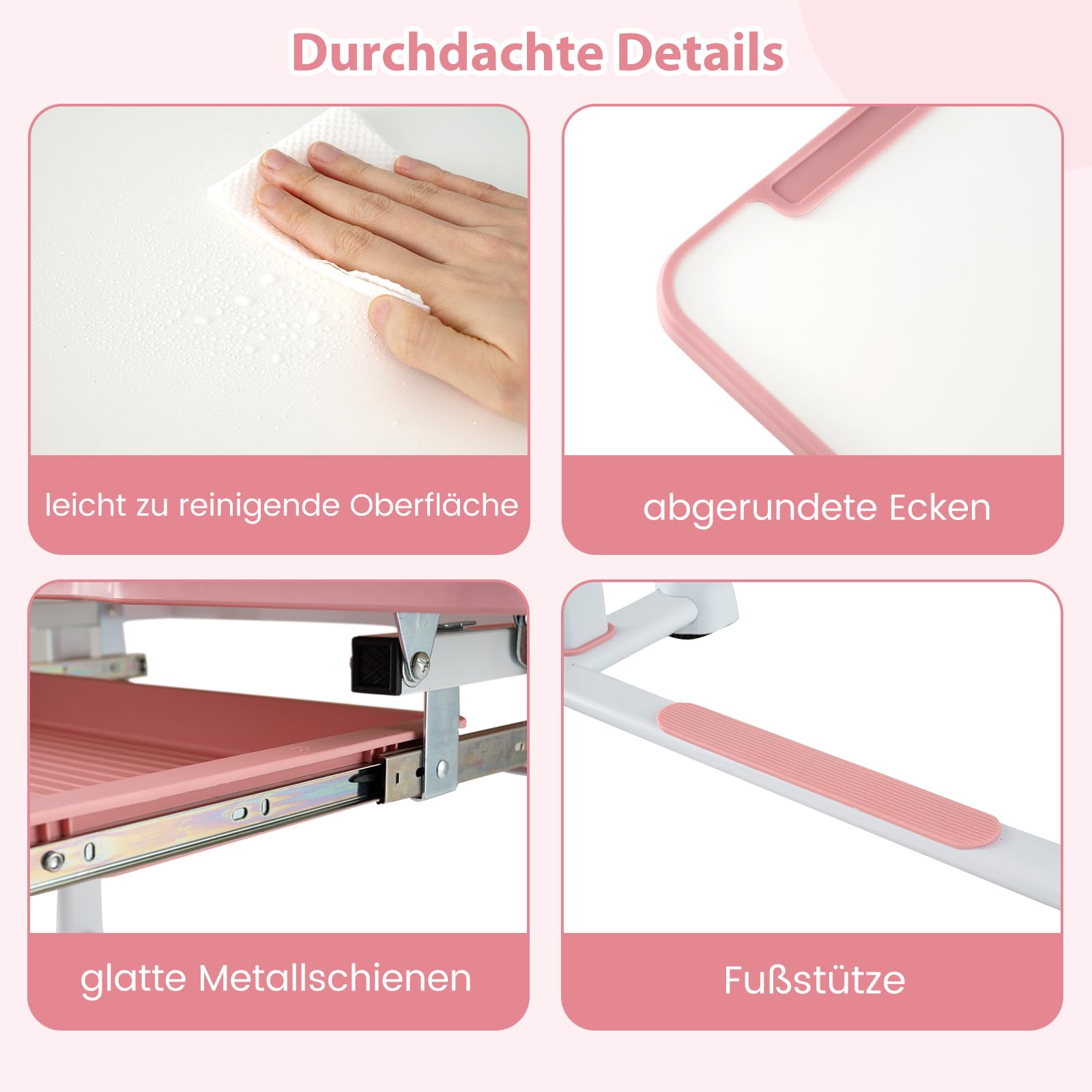 COSTWAY Schreibtisch Kinder mit Stuhl, Kinderschreibtisch höhenverstellbar mit neigbarer Tischplatte, Jugendschreibtisch mit Schublade & Buchständer für Jungen & Mädchen ab 3 Jahren (Rosa)
