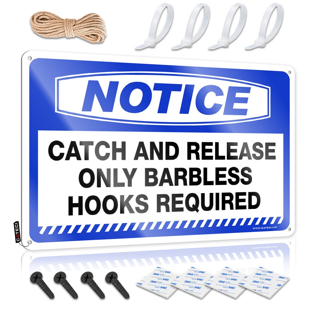 Pravoxi One Color Whiskey Signs For Home Bar Notice Catch And Release Only Barbless Hooks Required Tin Sign Small Sign Backyard Bar Decor