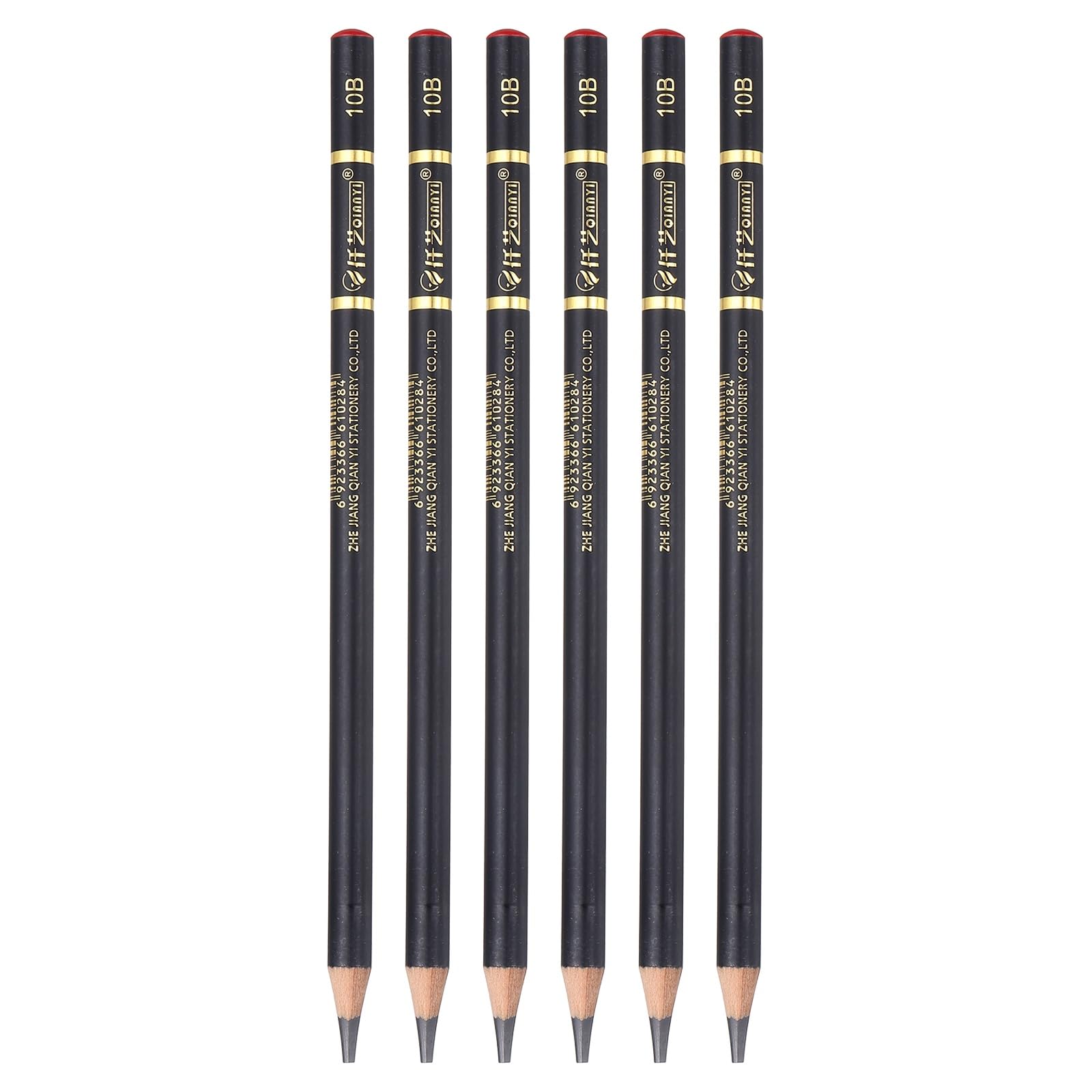 PATIKIL 6Pcs Graphite Pencils, Round 10B Refill Wood-case Sketching Pencils Pre-sharpened Sketch Art Supplies for Home Office Classroom Artist Painting Sketching Study, Black