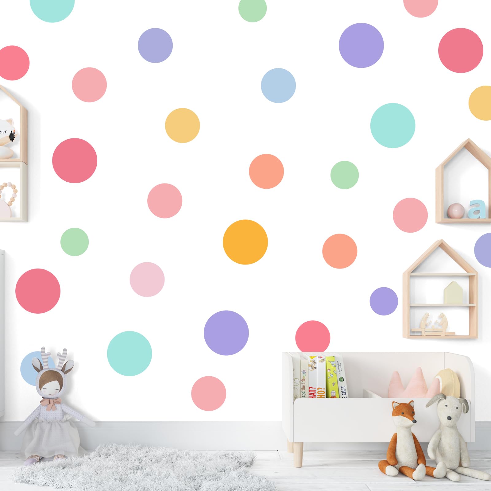 130 pegatinas de pared para habitación infantil, diseño de círculos, multicolor