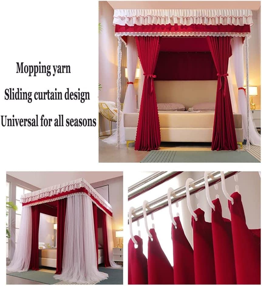 Moustiquaire de luxe lit de princesse à baldaquin double couche rouge - 2