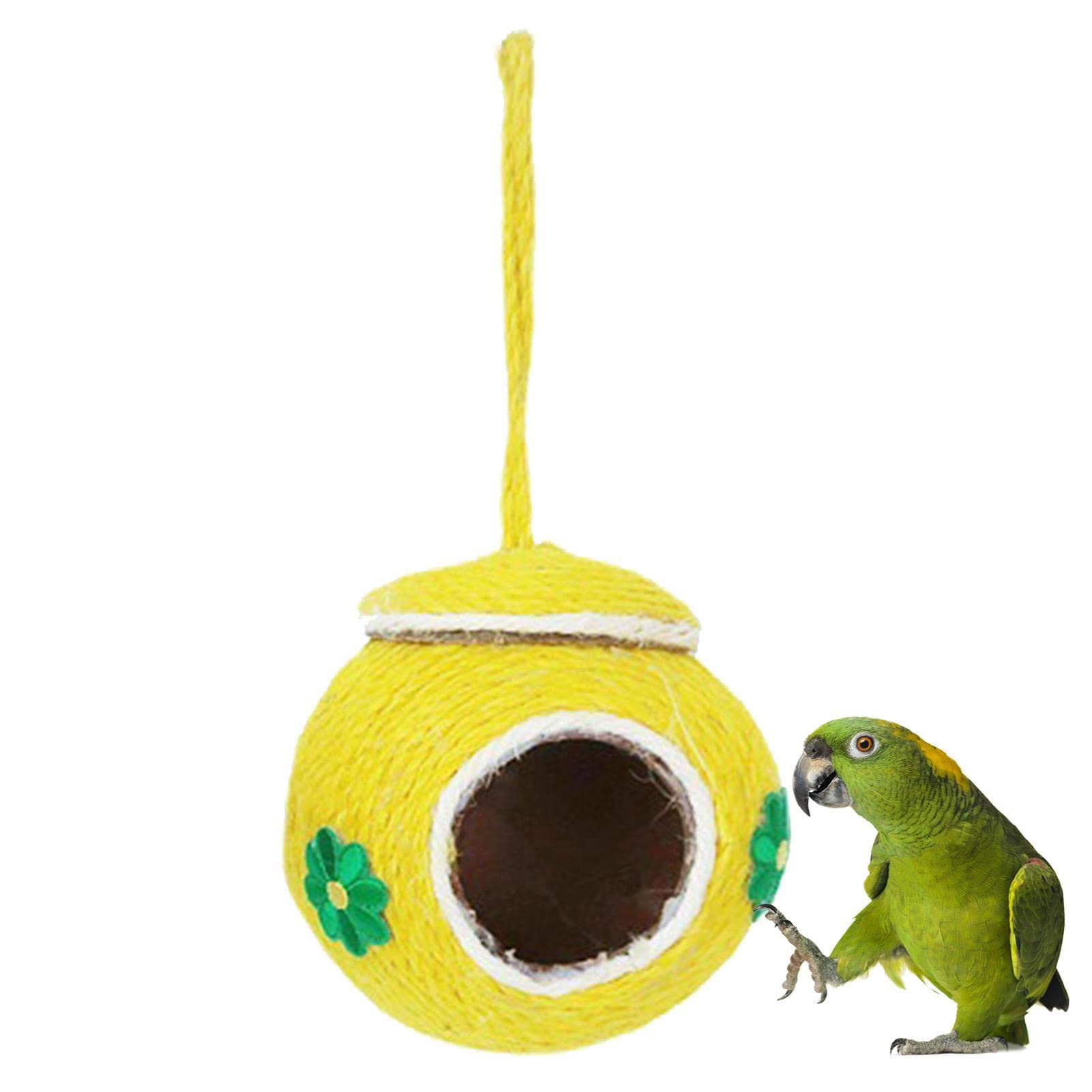 Yellow Woven Bird Nest | Handwoven Parrot Coco House Bed | Anti-Bite Bird House Bed For Parrot, Parakeet, Hamster, Mice, Chinchilla Cage Toy, Nesting Box