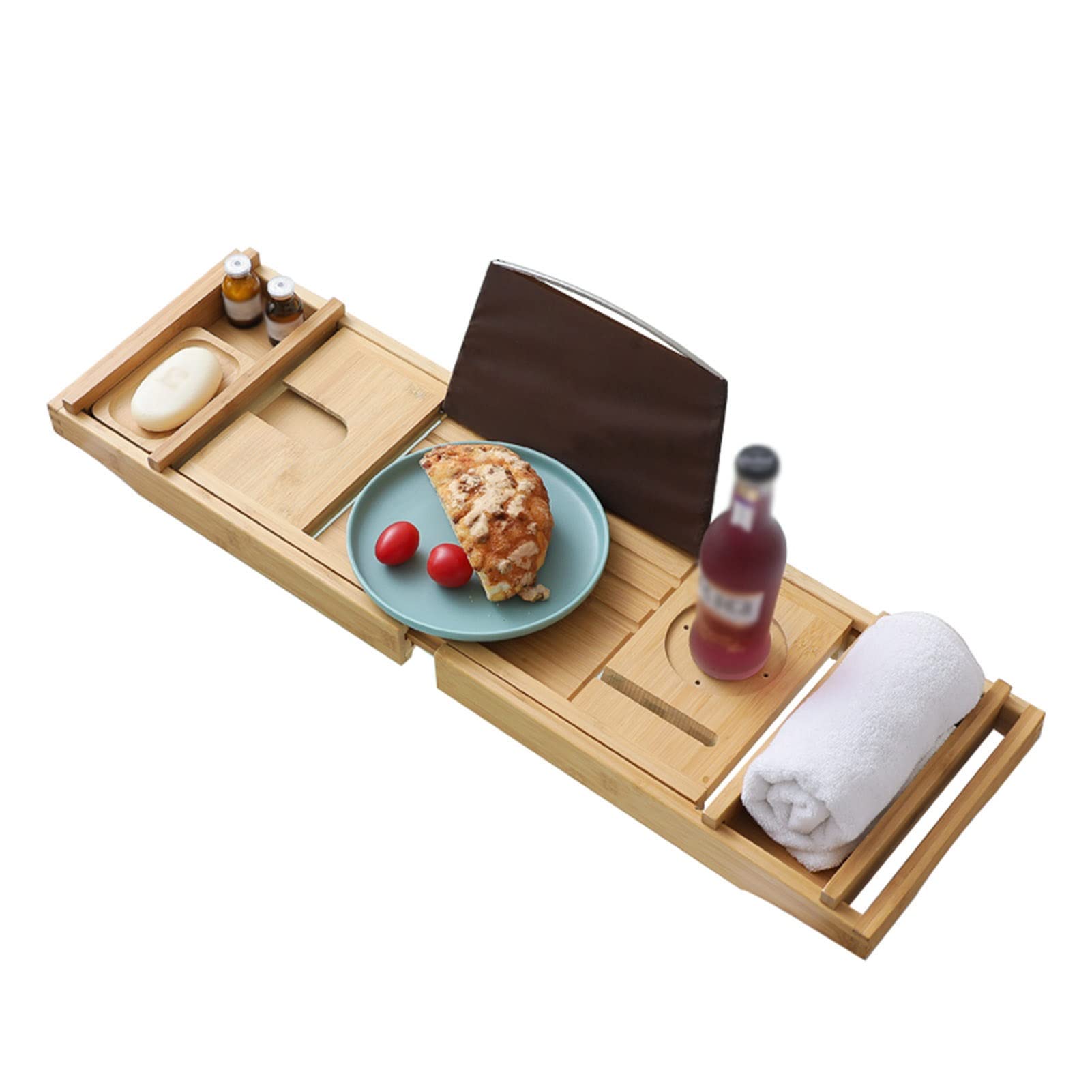 MYUYEE Bathtub Caddy Tray, Extendable Home Waterproof Bamboo Bath Tub Storage Shelf, Caddy Tub Holder For Book Wine Snack Tablet, 6 Colors (Wood Color)