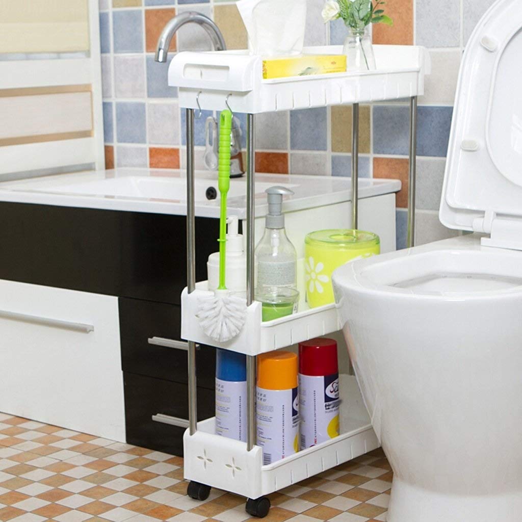 Estantes de almacenamiento para el hogar, estante con ruedas para inodoro móvil, estante para el baño, estante de almacenamiento de plástico, estante para cocina, 3 capas