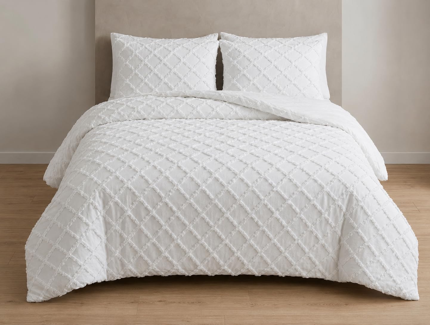 Luxury White Tufted Duvet Cover Set King 3Pcs Soft Bedding & Pillowcases