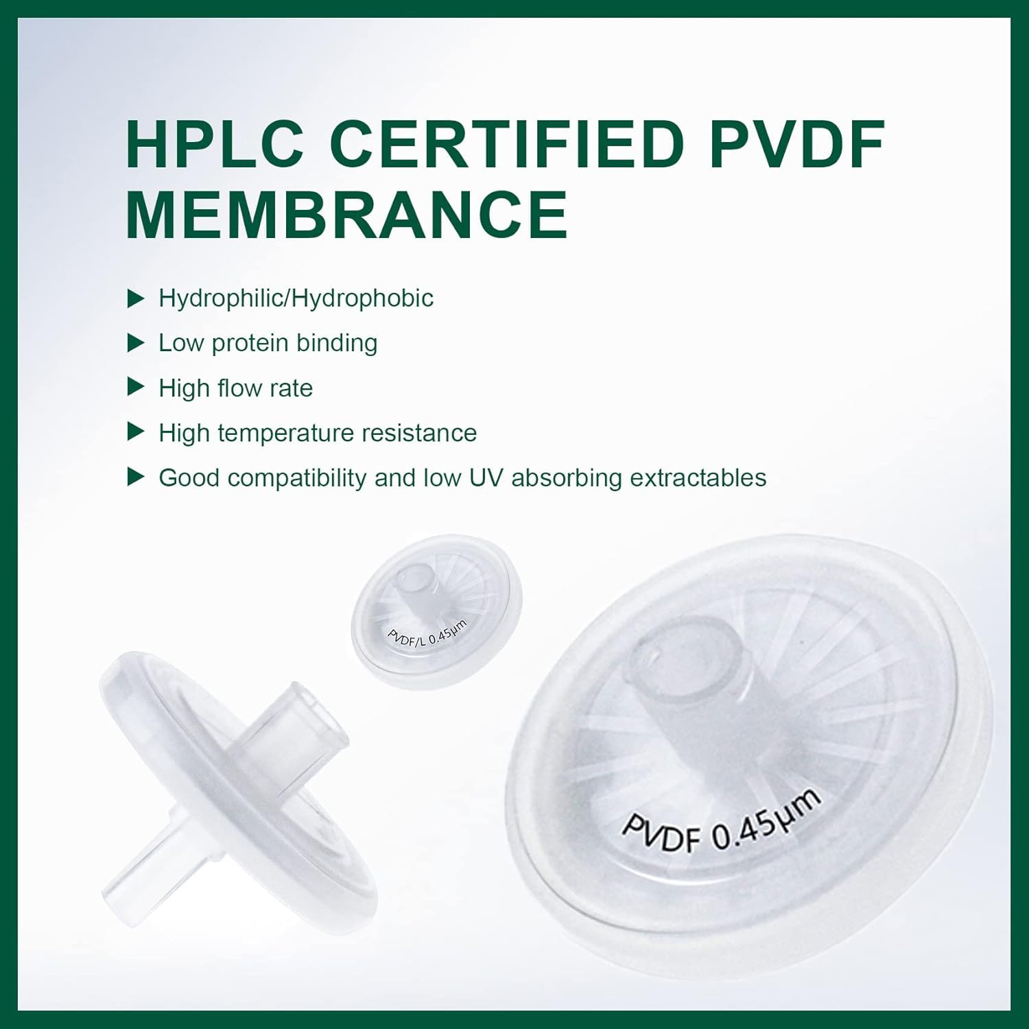 20 pcs Filtres à Seringue Stériles PVDF 25 mm de Diamètre 0,22 μm Taille des Pores Emballés Individuellement, Filtres à Aiguille HPLC et GC, Filtration de Laboratoire à Haut Débit