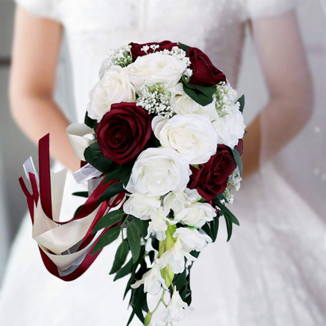 Gownlink Christian Bridal Bouquet White Flower Artificial Red And