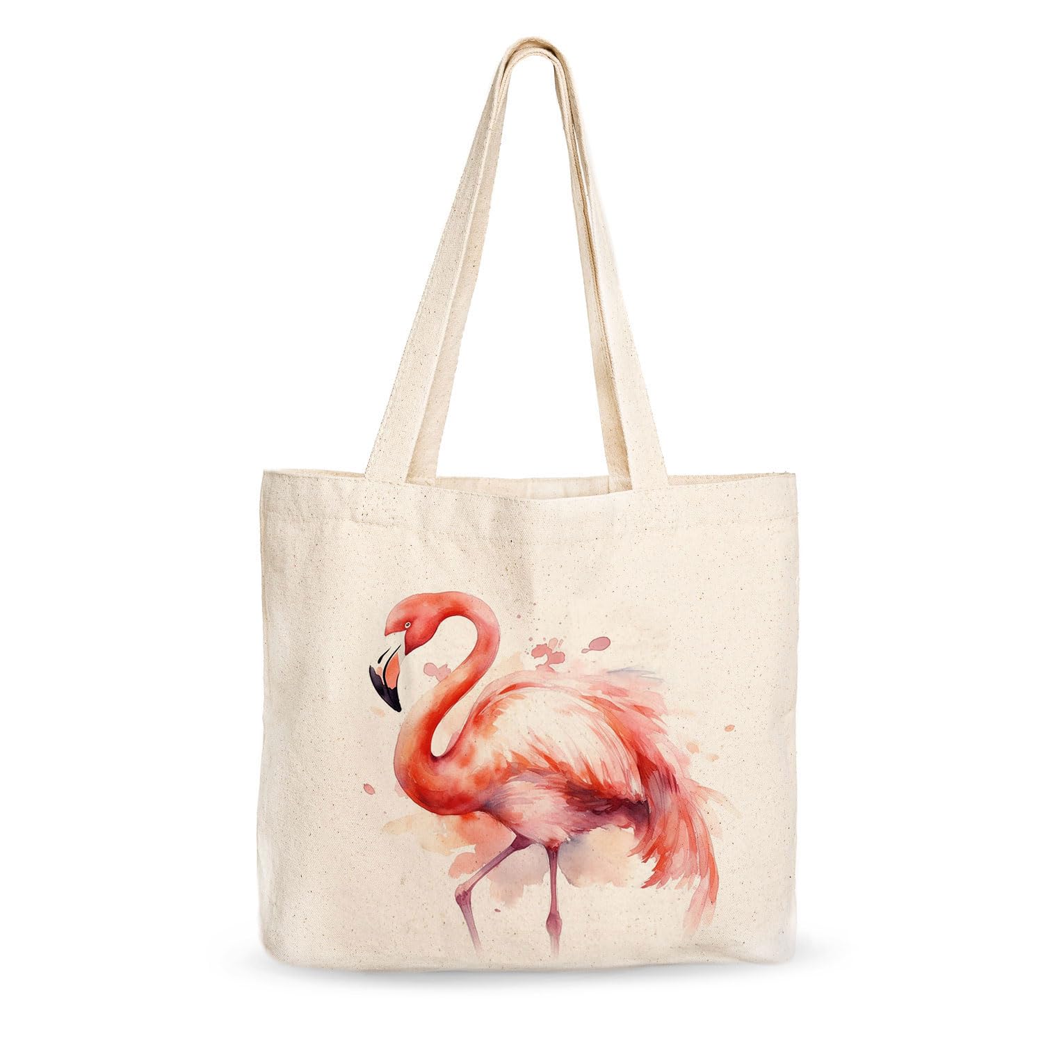 Canvas Tote Bag, Animal Design, Heavy Duty Gusseted, 100% Natural Cotton, for Shopping, Grocery, Laptop (T-FLAMINGO-XL)