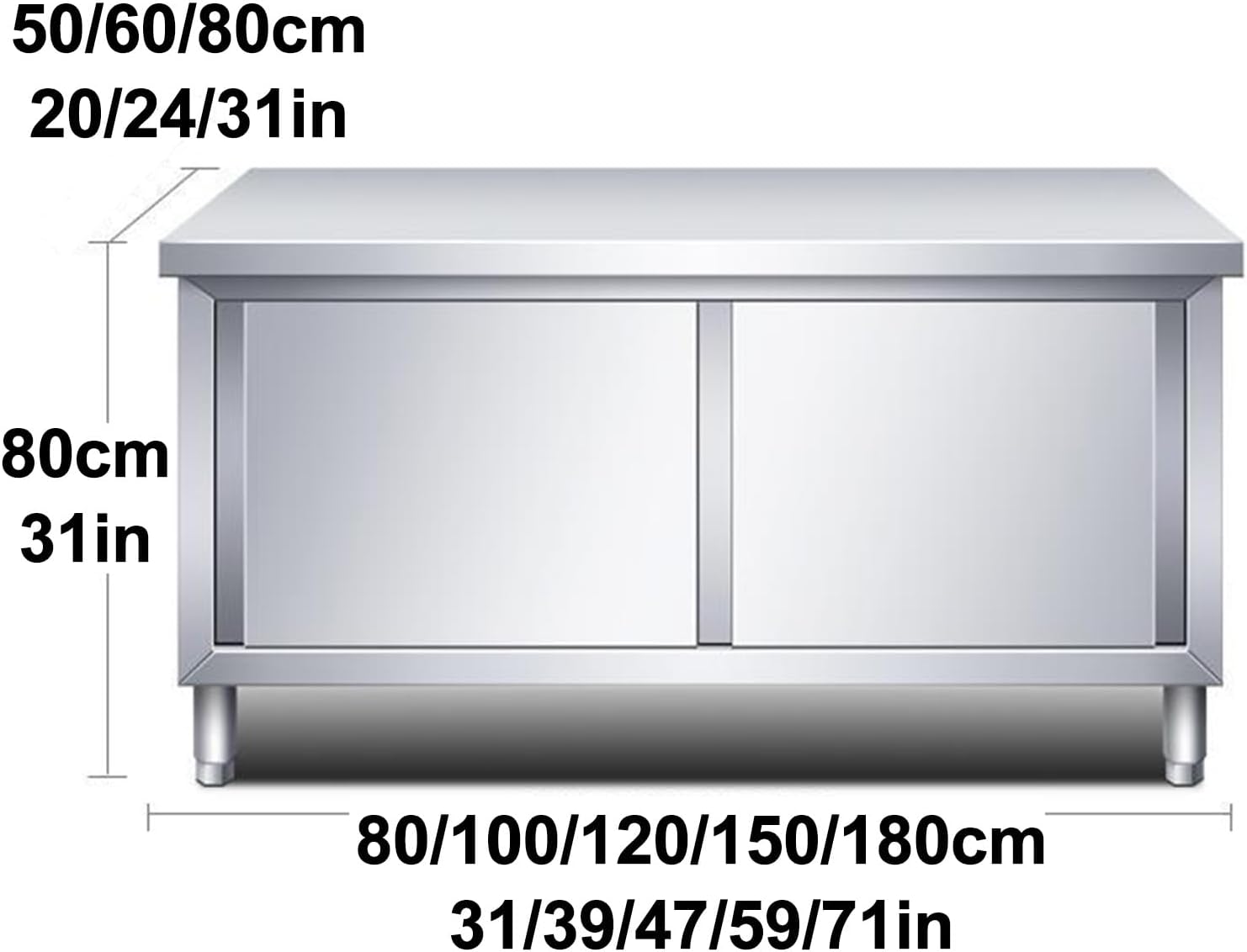 Stainless Steel Prep Table with Sliding Doors - Commercial Kitchen Workbench for Restaurant, Home, Garage & Warehouse - 120x50x80cm (47x20x31in)