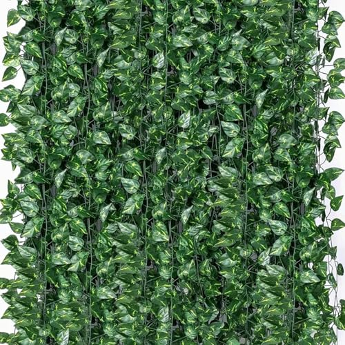 Image of Go Hooked Artificial Hanging Creeper for Home Decor (Pack of 8, 7 Ft) | Green Arrowhead Leaf Garland with 4x3 cm, 72 Leaves Each | Plastic Decorative Creeper for Balcony, Walls & Garden Decoration