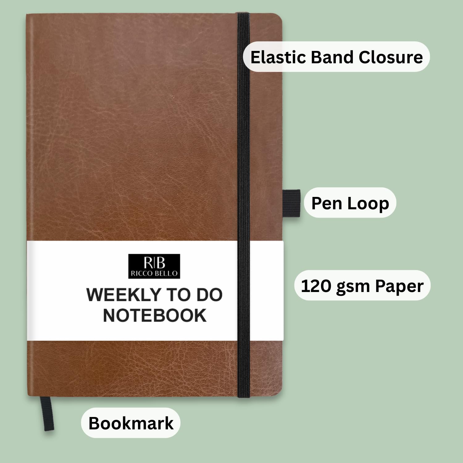 RICCO BELLO Undated Weekly Planner Hardcover Notebook - 5.7x8.4" With Pen Loop & Pocket