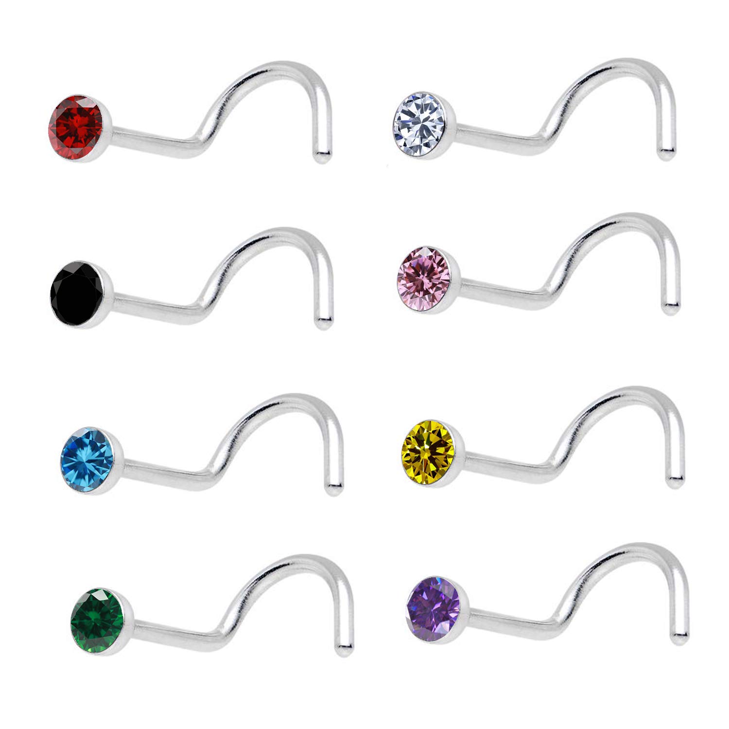 peenzone 92.5-925 Sterling Silver Cubic Zirconia AD Stud Nose Pin Combo Set for Women Girls-picture-52