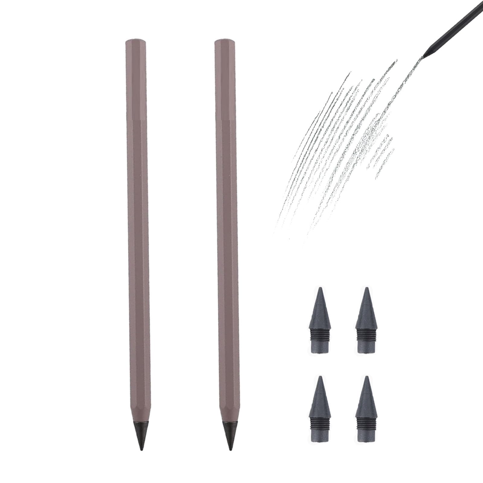 everpen Forever Pencil,Metal Infinity Pencil with Replaceable Nib, Metal Alloy Writing Instrument, With 12 Colored Refill Tips, Pencils for Drawing, Sketching and Writing (2pcs-Brown)