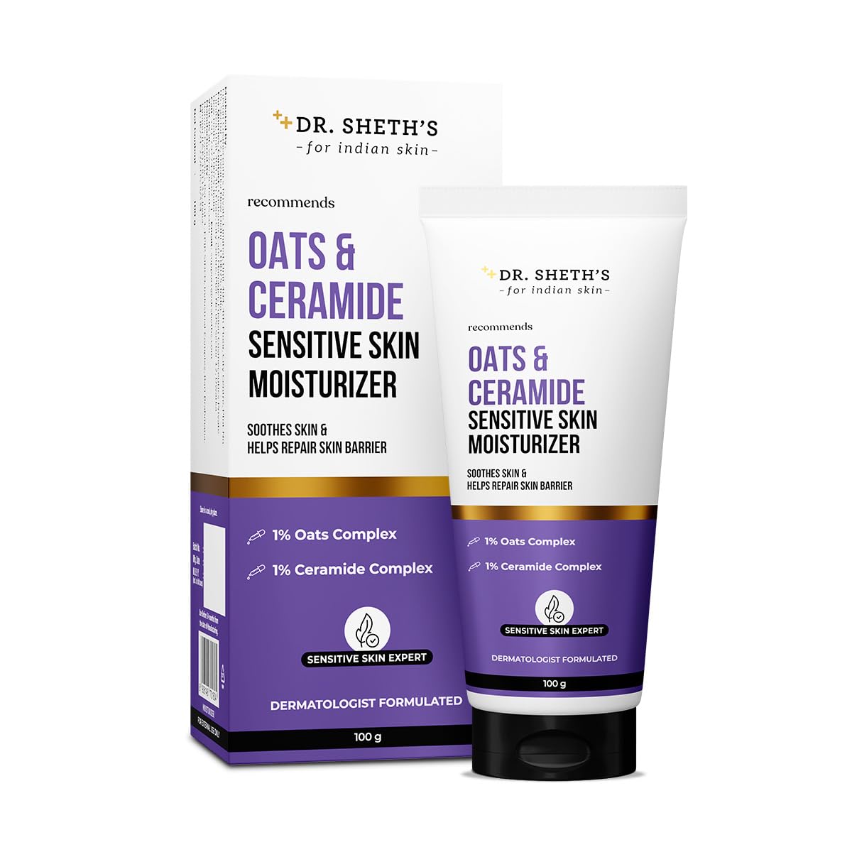 Dr. Sheth'sOats & Ceramide Sensitive Skin Moisturizer | Oil-Free | 1% Oats Complex & 1% Ceramide Complex | Soothes & Reduces Irritation | Strengthens Skin Barrier | Light Weight, Non-Sticky | Men