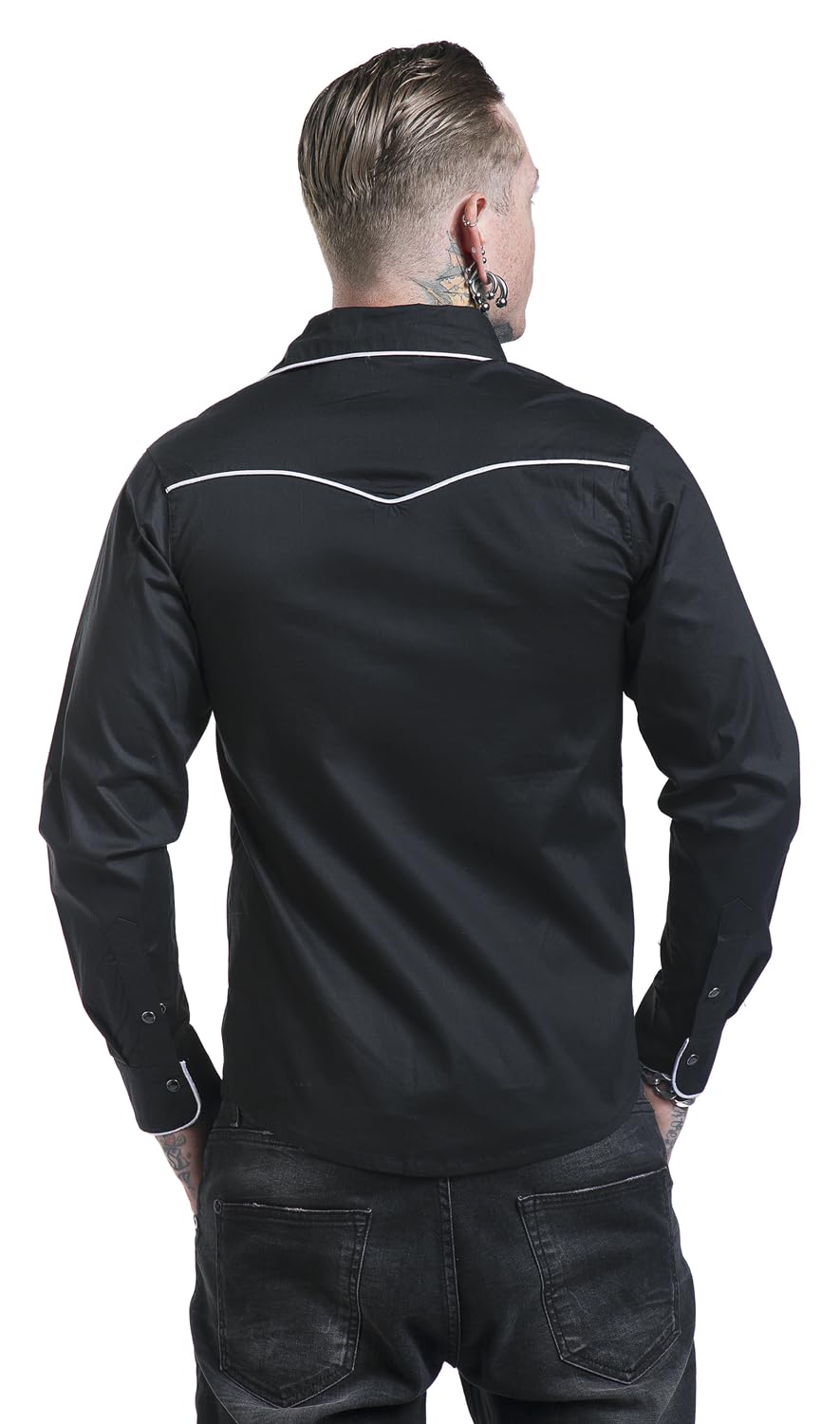 Banned Alternative Plain Trim Hombre Manga Larga Negro-Blanco Regular