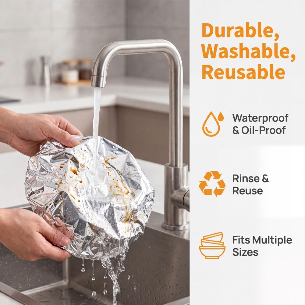 Aluminum Foil Insulation Cover, Elastic Foil Food Covers for Kitchen, Reusable Heat-Retaining Aluminium Food Covers, 110℃ Heat Resistant Elastic Lids for Kitchen, Picnic Restaurant (200Pcs)