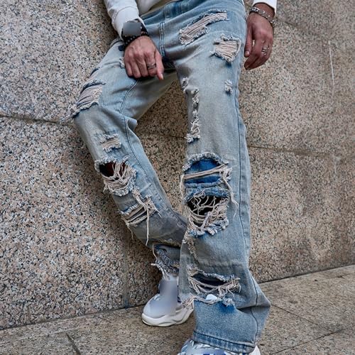 Men Relaxed Fit Ripped Jeans Tapered Leg Distressed Mens Jean Biker Destroyed Skinny Denim Pants4