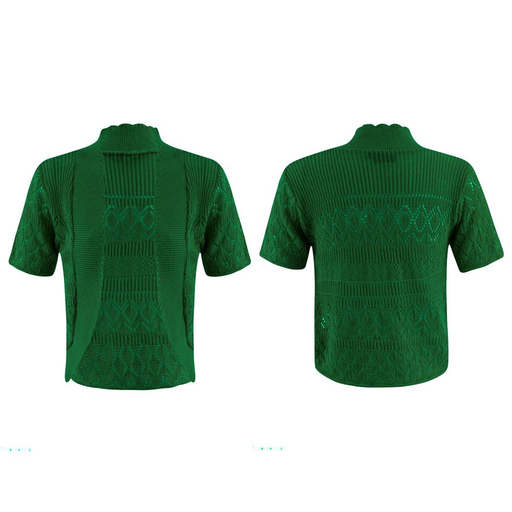 New Womens Knitted Ladies Bolero Short Sleeve Cardigan Crochet Shrug (Large(UK16-18)(US12-14)(EU44-46), Jade Green)