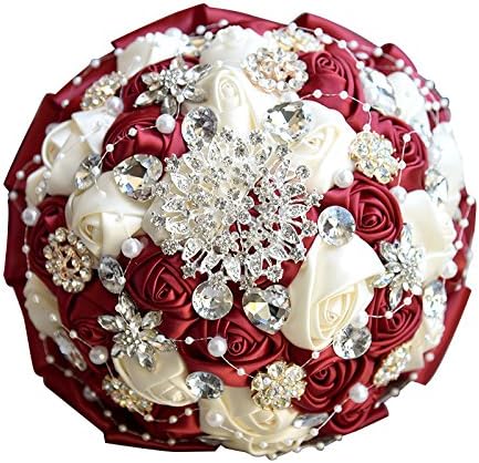 Wedding Flowers Bridal Bouquets Elegant Pearl Bride Bridesmaid Wedding Bouquet Crystal Sparkle(White)