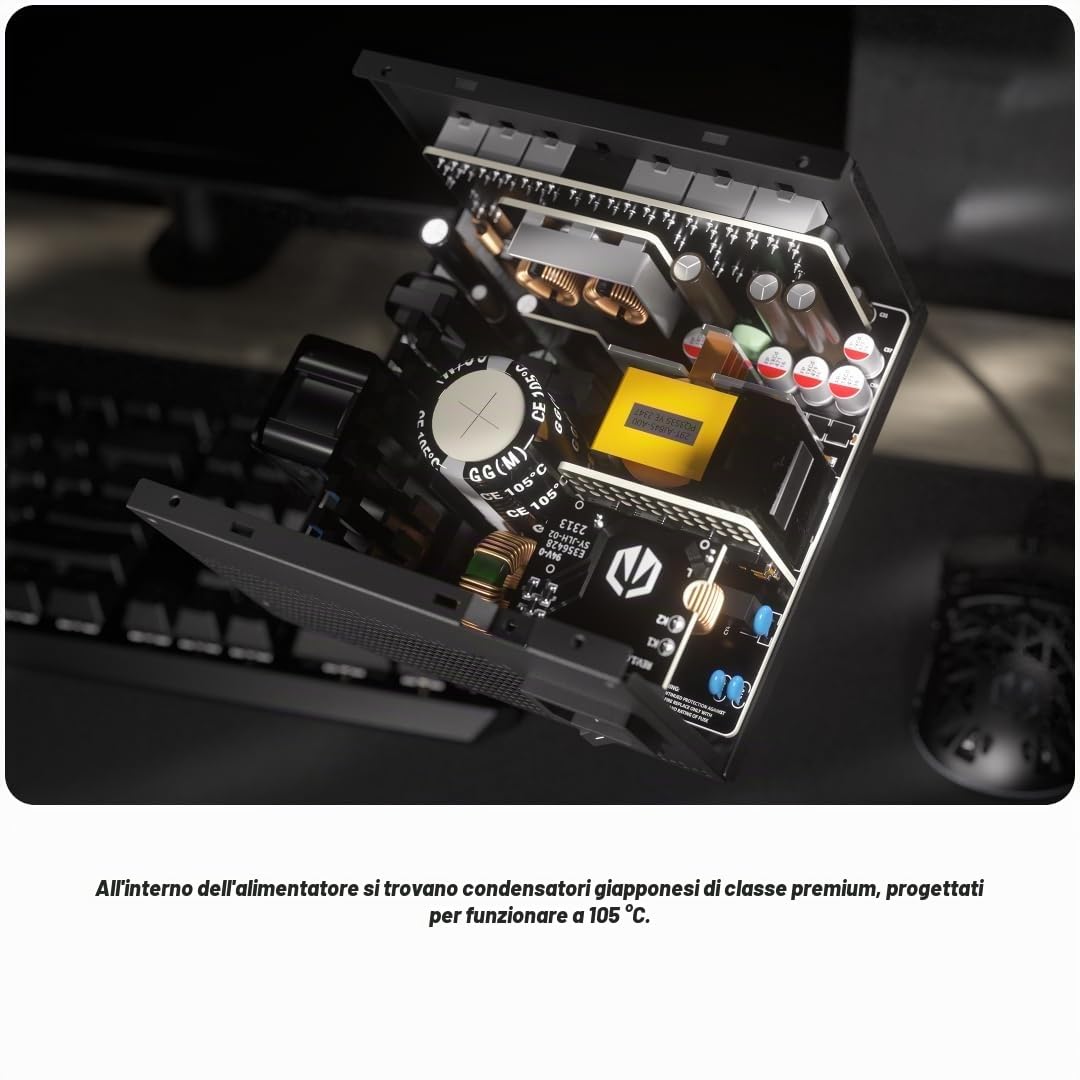 ENDORFY Supremo FM6 Gold 1000W, alimentatore ATX 3.1 per PC, certificazione 80 PLUS® Gold, funzionamento silenzioso, ventola Fluctus con cuscinetto FDB, condensatori 100% giapponesi, gestione dei cavi