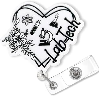 Cute Lab Tech Badge Reel Retractable, Personalized Badge Reel for Lab Technician, Phlebotomist, Scientist & Medical Worker, Funny Laboratory Badge Holder with Alligator Clip & 24” Durable Nylon Cord